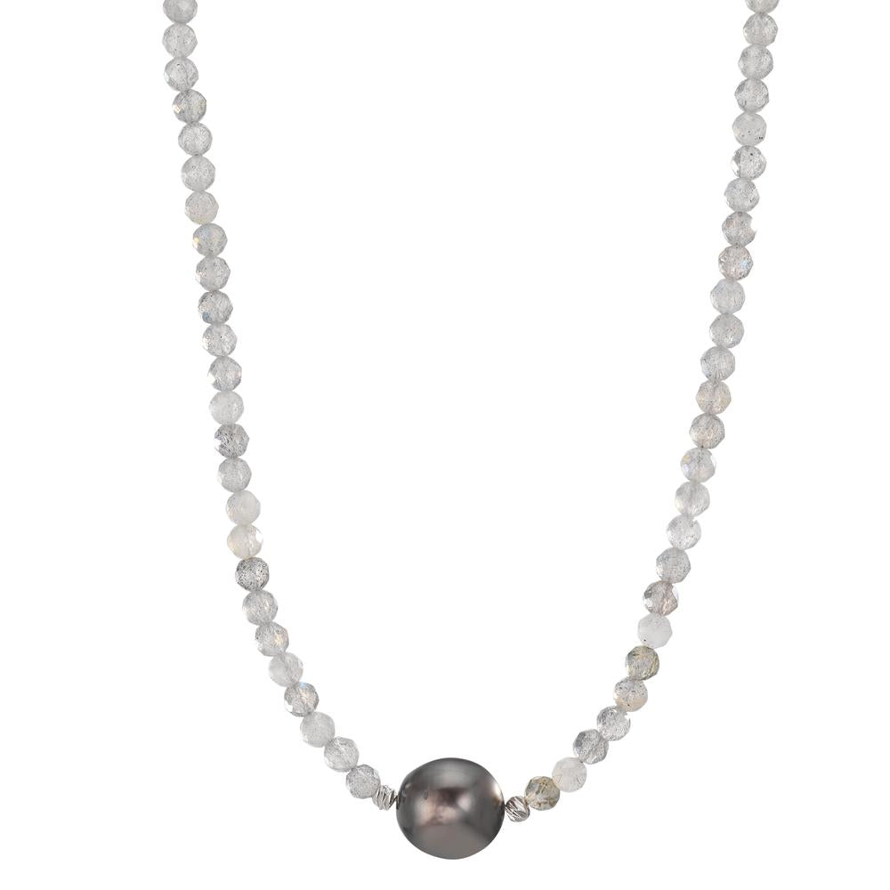 Collier Acier inoxydable Labradorite gris, 3 mm perle de Tahiti, 9.5 mm 43-47 cm