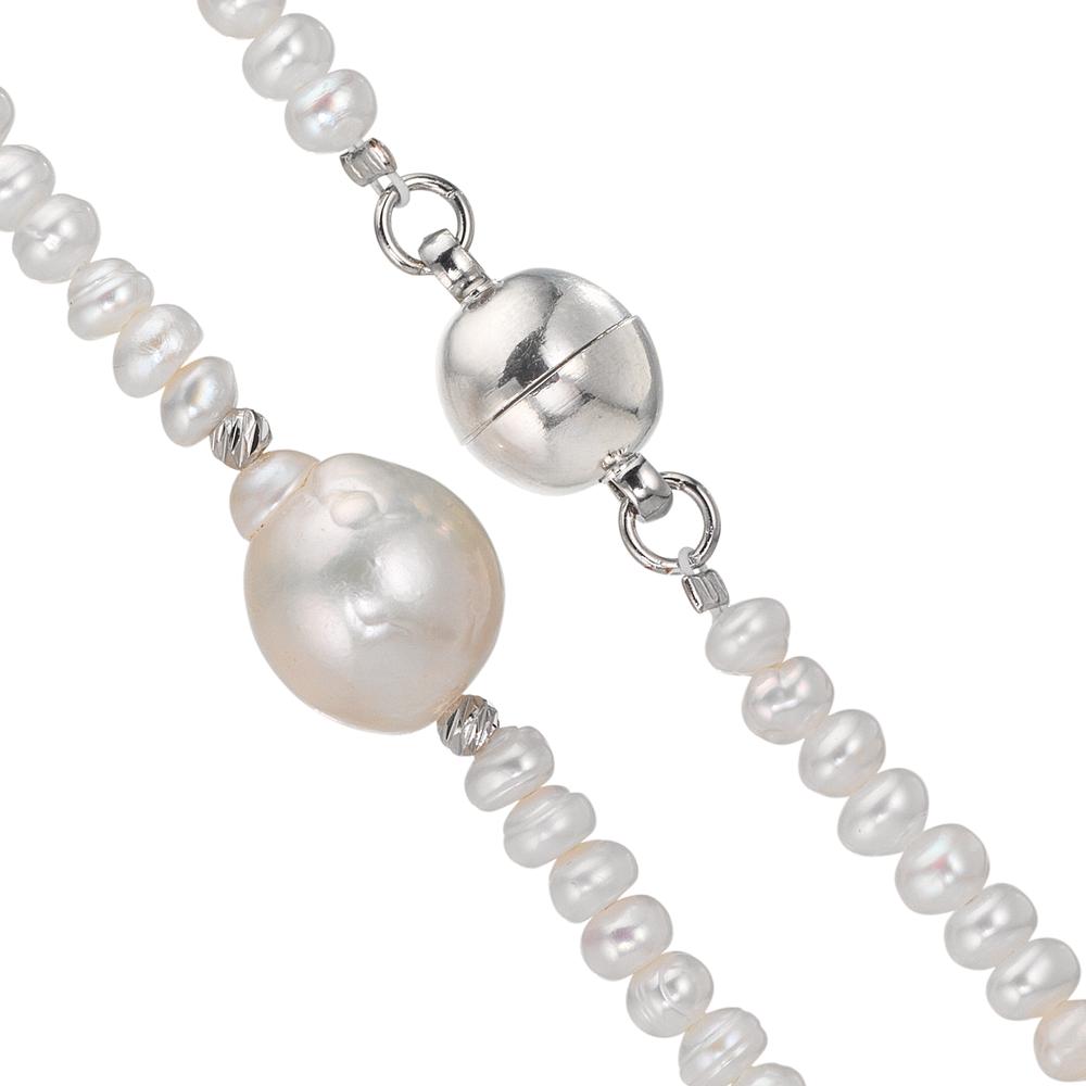 Collier Acier inoxydable perle d'eau douce, 4 mm 43 cm
