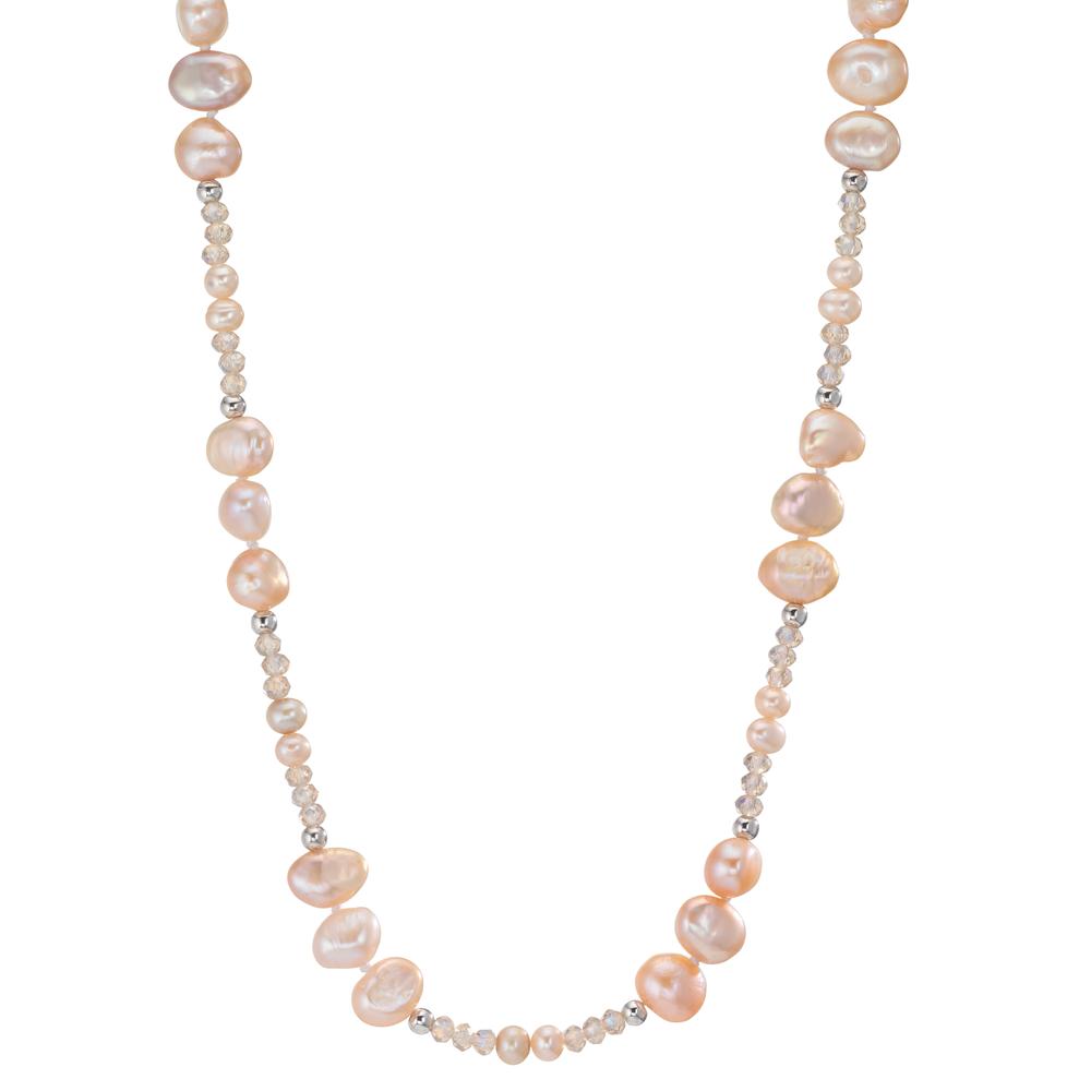 Collier Acier inoxydable Cristal rose perle d'eau douce rose 90 cm