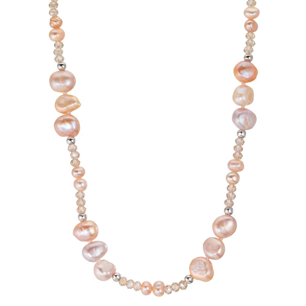 Collier Acier inoxydable Cristal rose perle d'eau douce rose 45 cm
