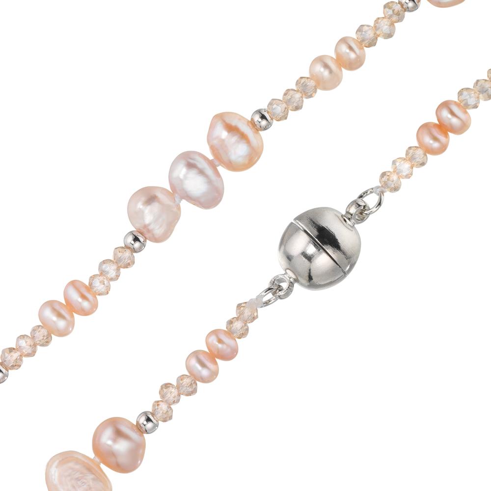 Collier Acier inoxydable Cristal rose perle d'eau douce rose 45 cm