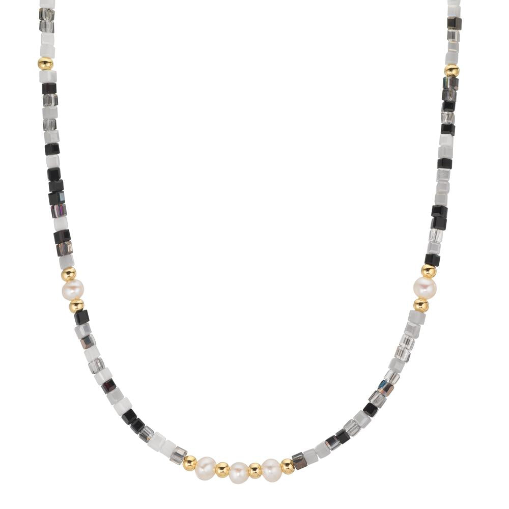 Collier Acier inoxydable Cristal jaune PVD perle d'eau douce, 5 Perles, 4.5 mm 43 cm