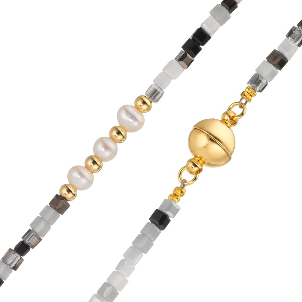 Collier Acier inoxydable Cristal jaune PVD perle d'eau douce, 5 Perles, 4.5 mm 43 cm
