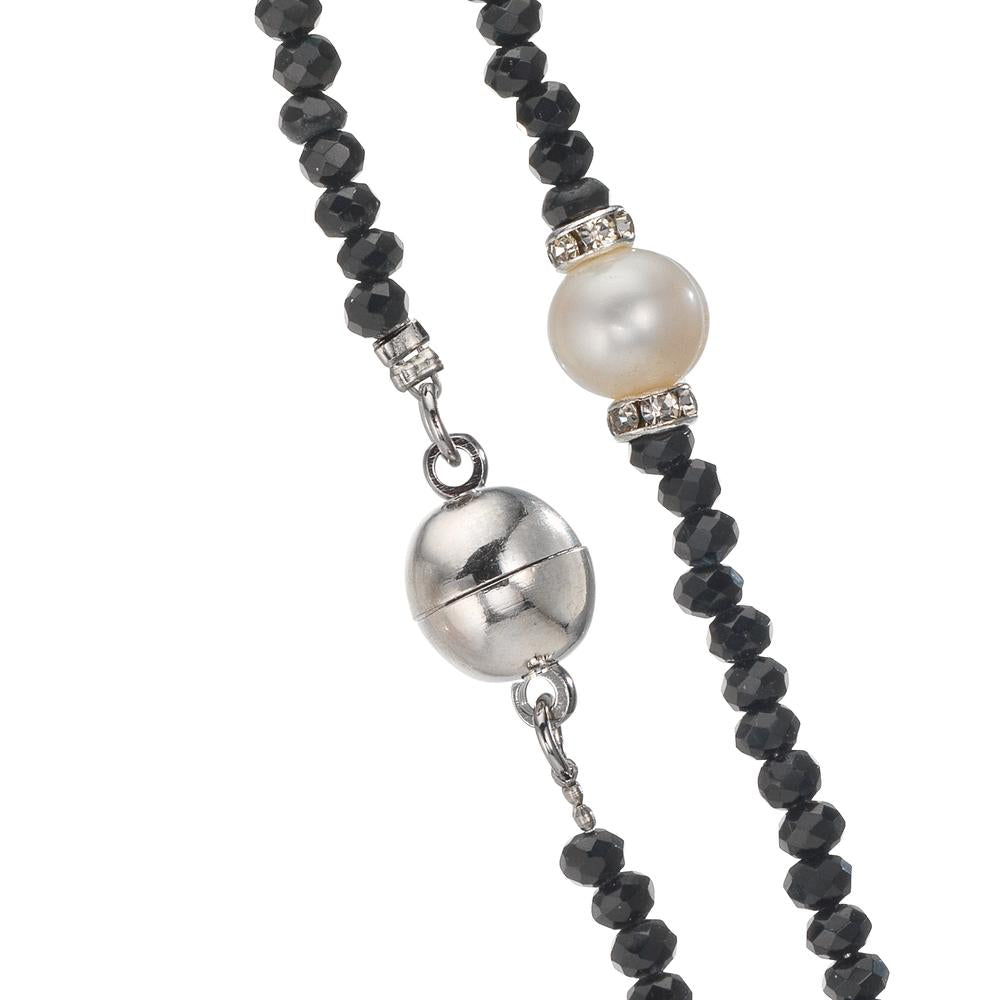 Collier Acier inoxydable Cristal noir perle d'eau douce 6.5-7 mm 43 cm