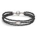 Bracelet Acier inoxydable Cristal noir perle d'eau douce 7-7.5 mm 19 cm