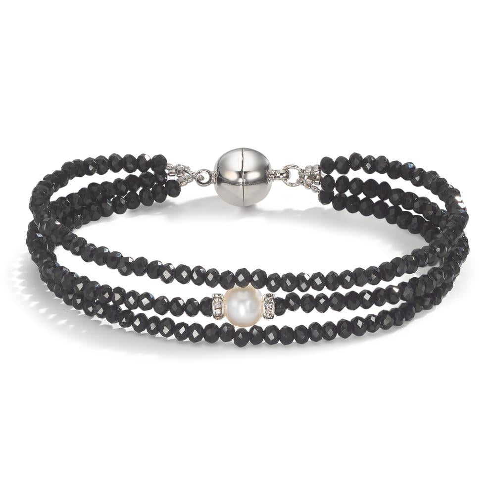 Bracelet Acier inoxydable Cristal noir perle d'eau douce 7-7.5 mm 19 cm