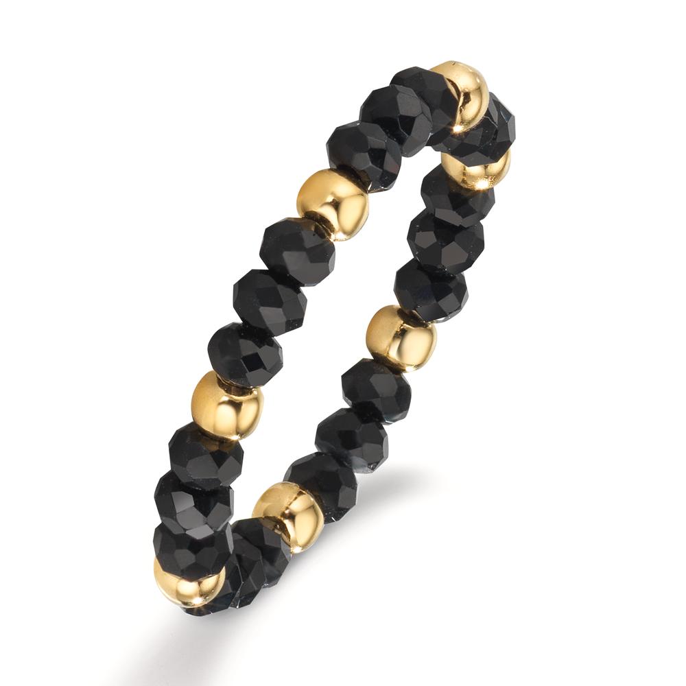 Fingerring Edelstahl Kristall schwarz, 3 mm gelb IP beschichtet