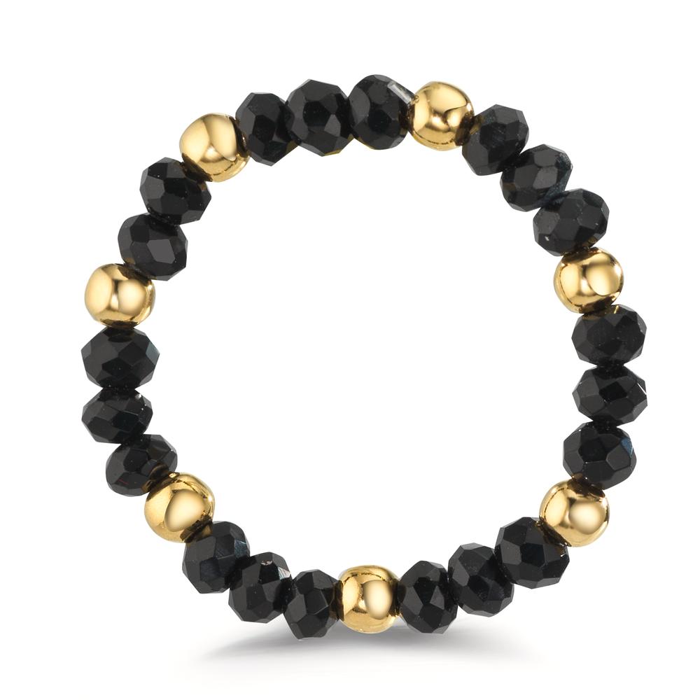 Fingerring Edelstahl Kristall schwarz, 3 mm gelb IP beschichtet