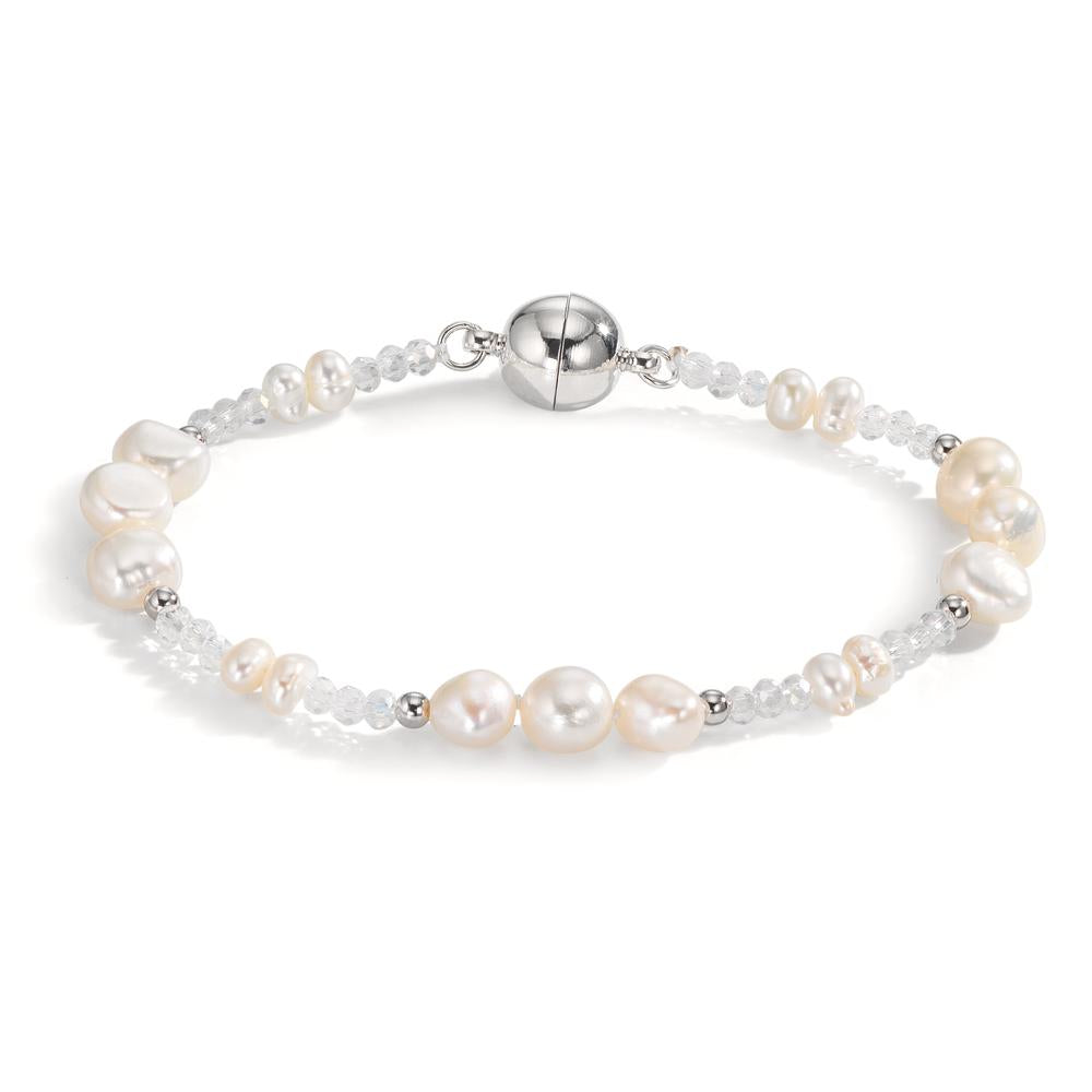 Bracelet Acier inoxydable Cristal blanc perle d'eau douce blanc 18.5 cm