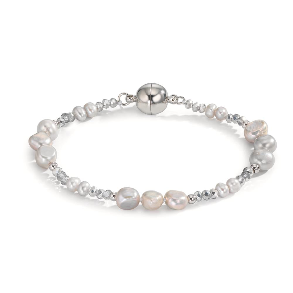 Bracelet Acier inoxydable Cristal gris perle d'eau douce gris 18 cm