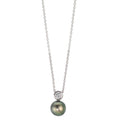 Collier Argent Zircone Rhodié perle de Tahiti 8-9 mm 45 cm