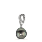 Pendentif Argent Zircone 20 Pierres Rhodié perle de Tahiti 10-11 mm