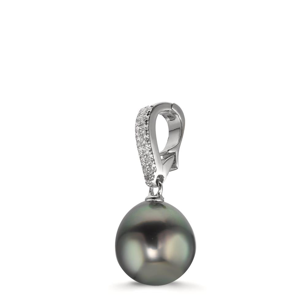 Pendentif Argent Zircone 20 Pierres Rhodié perle de Tahiti 10-11 mm