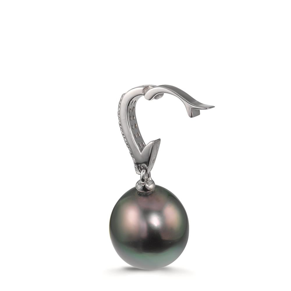 Pendentif Argent Zircone 20 Pierres Rhodié perle de Tahiti 10-11 mm
