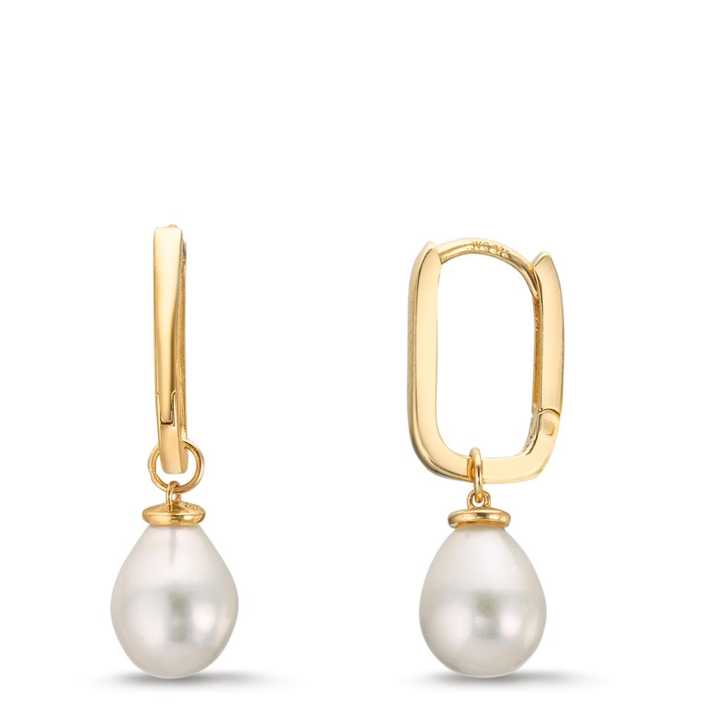 Créoles à charnières Or jaune 9K perle d'eau douce, 2 Perles, 6.5 mm