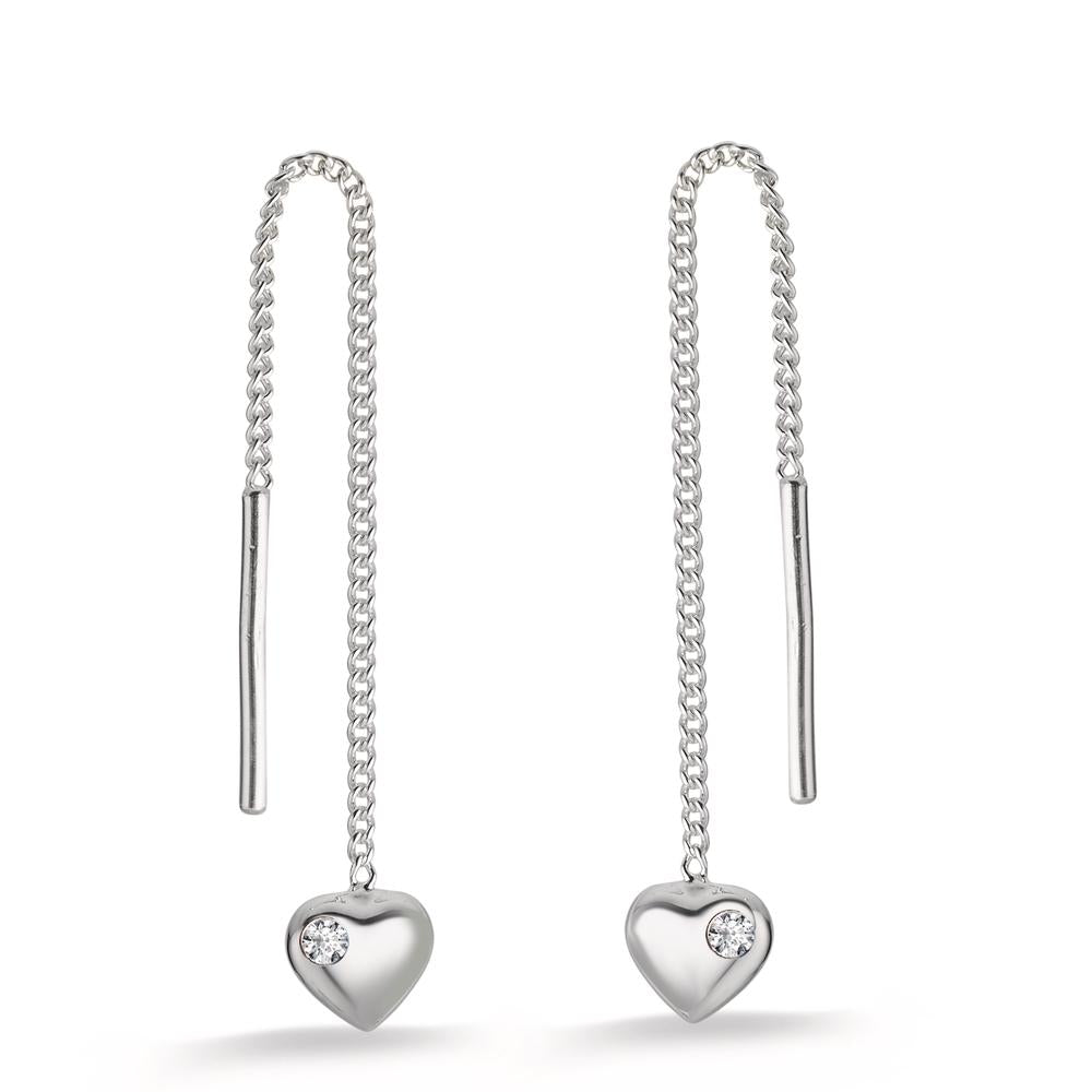 Boucles d'oreilles pendantes Argent Zircone 2 Pierres Rhodié Coeur