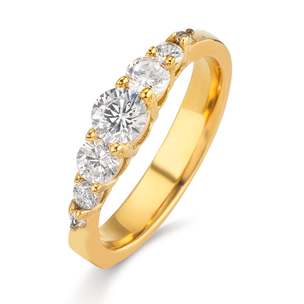 Bague Acier inoxydable Zircone blanc, 7 Pierres jaune PVD