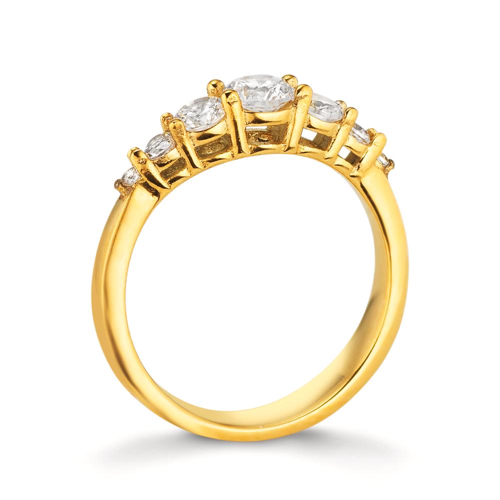 Fingerring Edelstahl Zirkonia weiss, 7 Steine gelb IP beschichtet