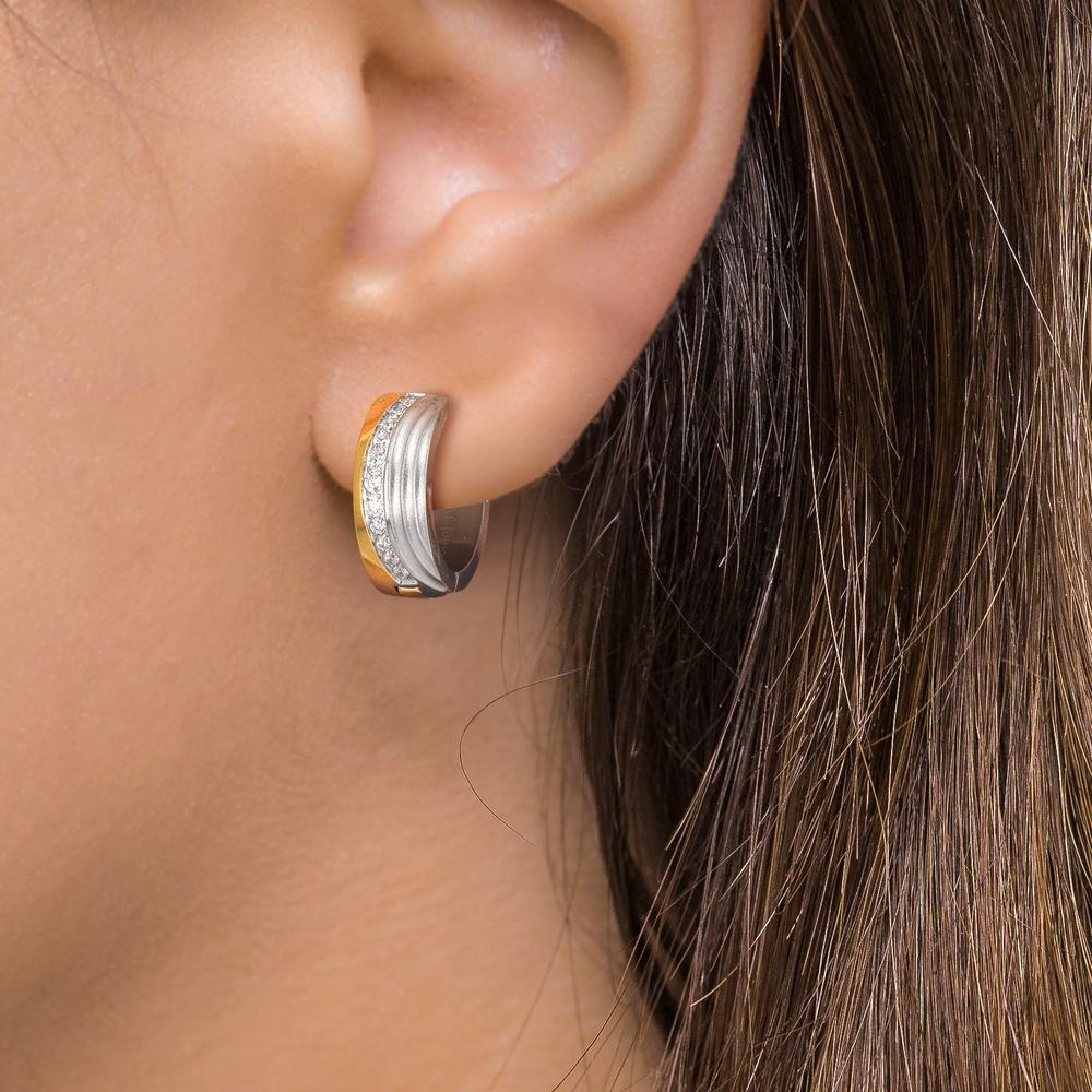 Créoles à charnières Acier inoxydable Zircone blanc, 24 Pierres bicolore PVD