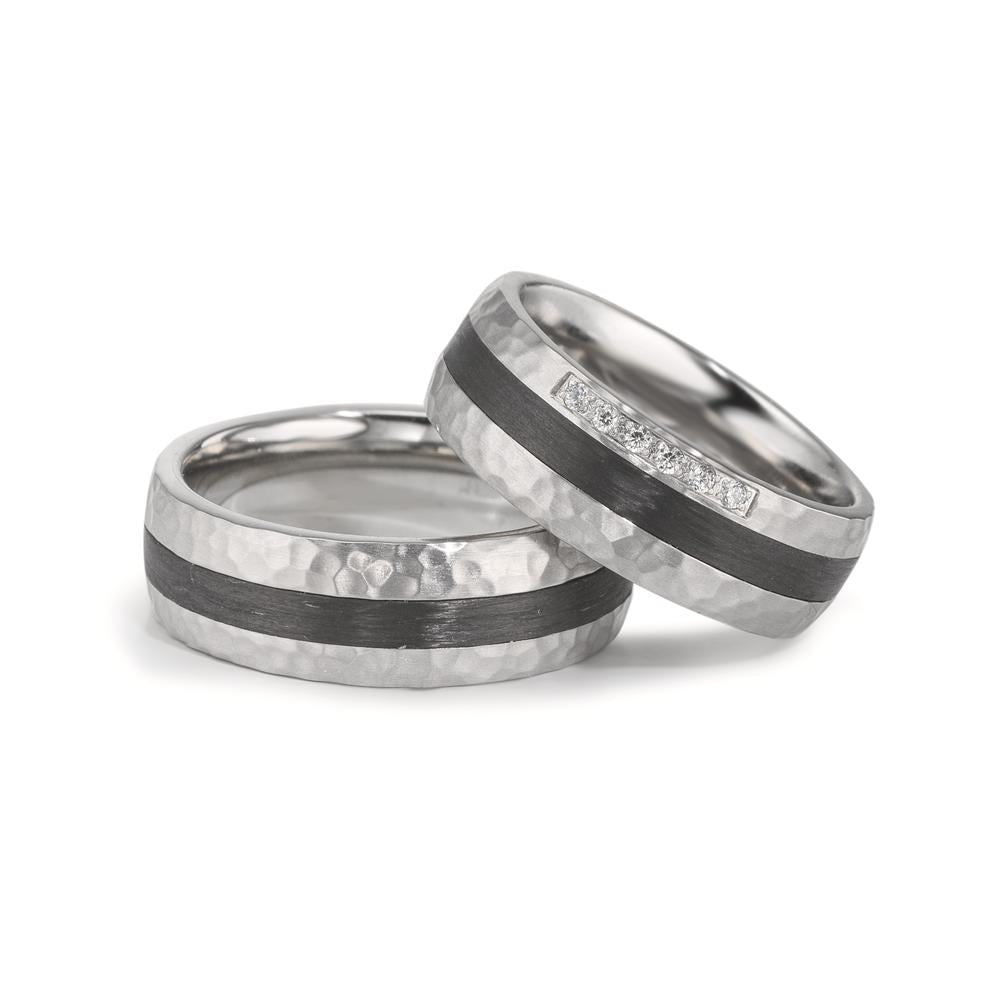 Alliance Acier inoxydable, Carbone Zircone blanc, 6 Pierres