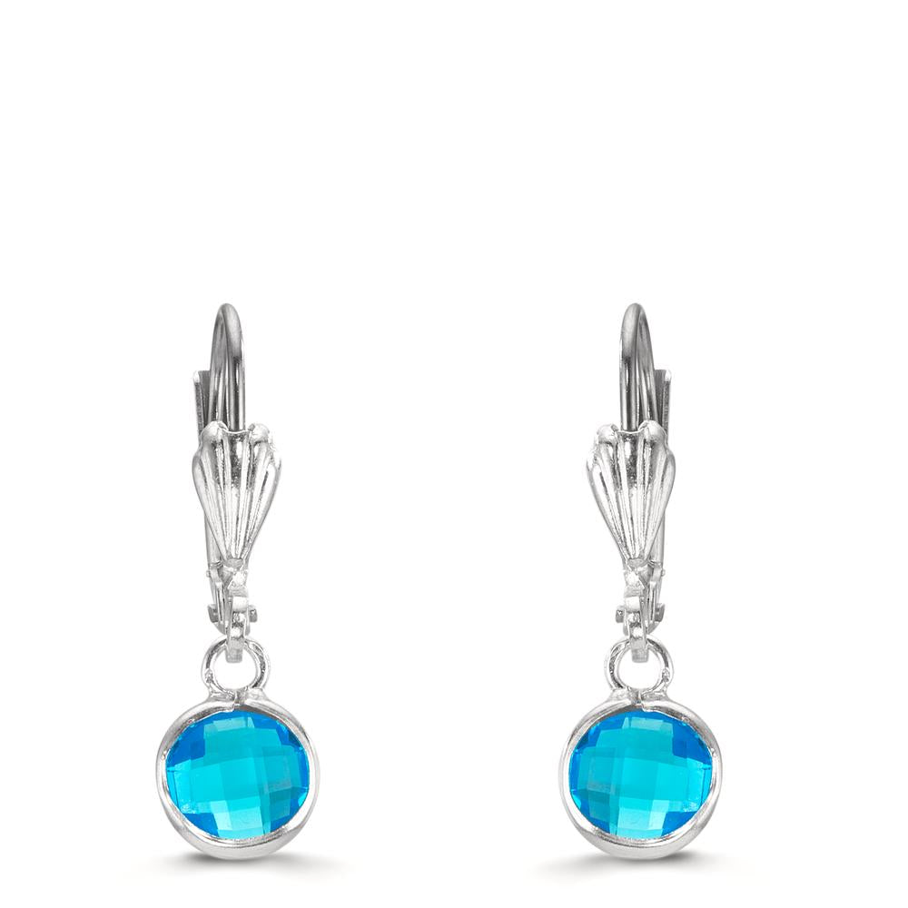 Pendant d'oreilles Antiallergique Cristal bleu, 2 Pierres, 6 mm