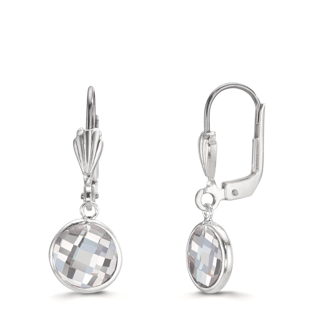 Pendant d'oreilles Antiallergique Zircone blanc, 2 Pierres, 8 mm