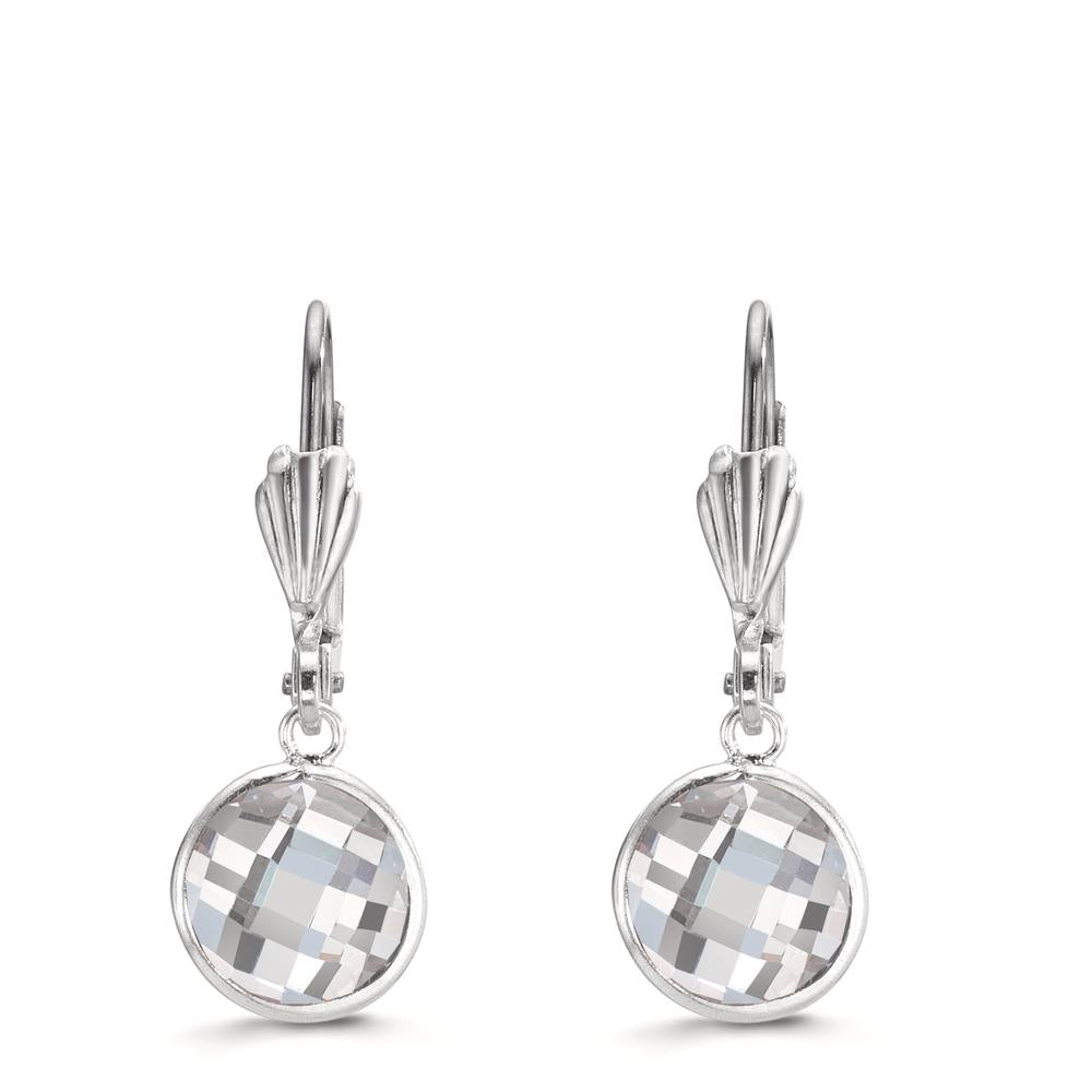 Pendant d'oreilles Antiallergique Zircone blanc, 2 Pierres, 8 mm