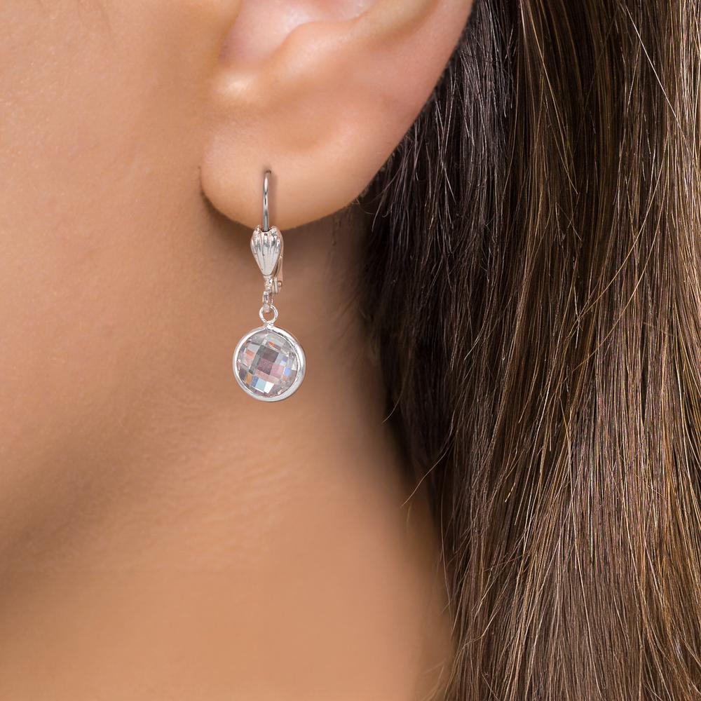 Pendant d'oreilles Antiallergique Zircone blanc, 2 Pierres, 8 mm