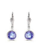 Pendant d'oreilles Antiallergique Zircone violet, 2 Pierres, 8 mm