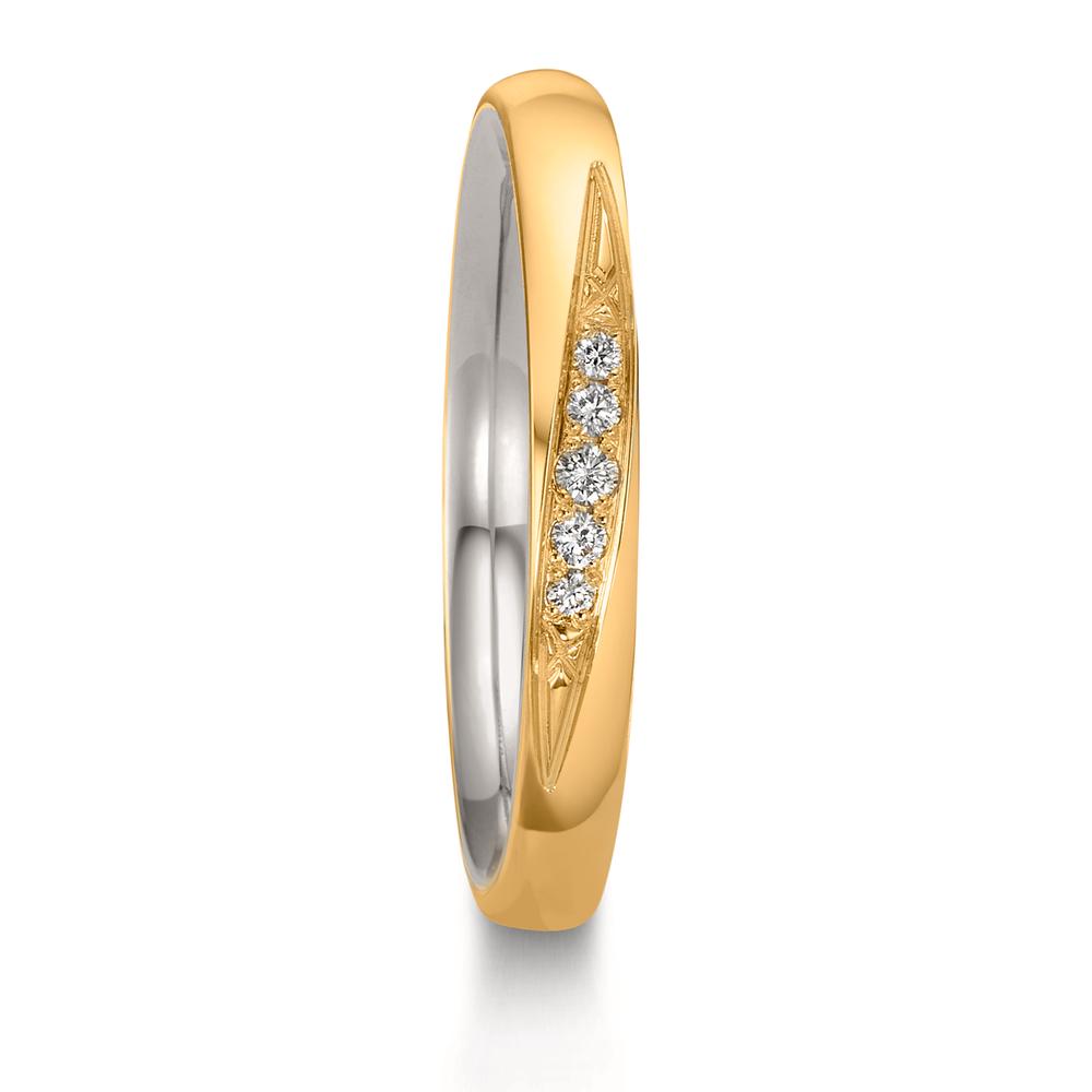 Alliance Or jaune 18K, Platine 950 Diamant 0.051 ct, 5 Pierres, w-si
