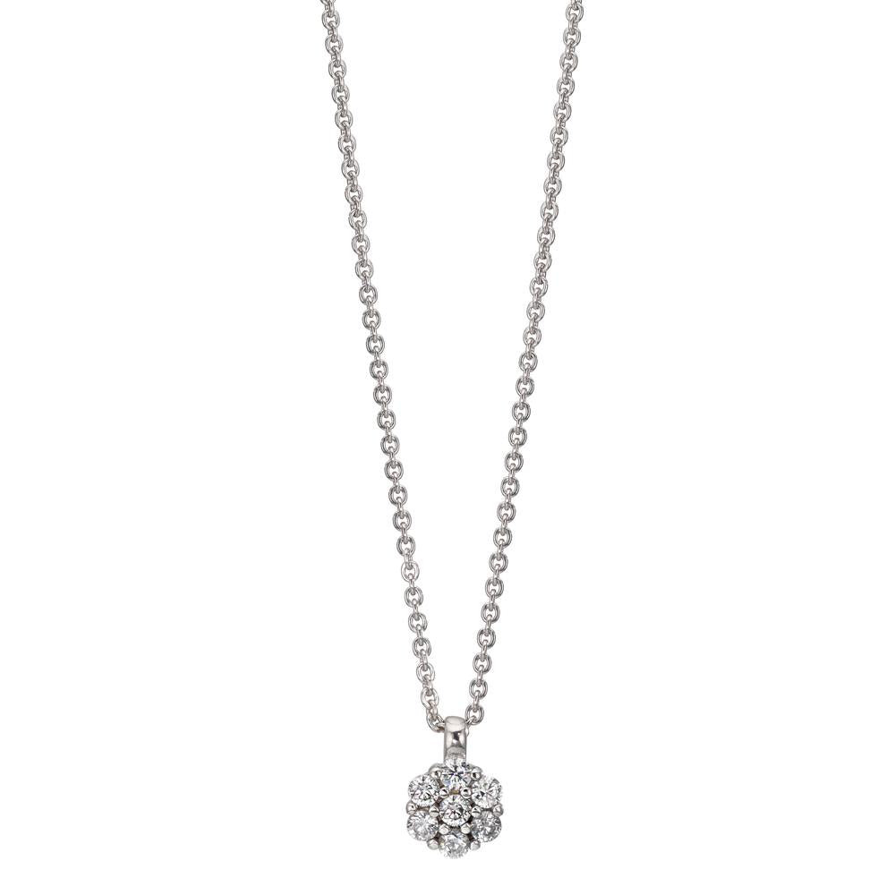 Collier Argent Zircone 7 Pierres Rhodié Fleur 38 cm