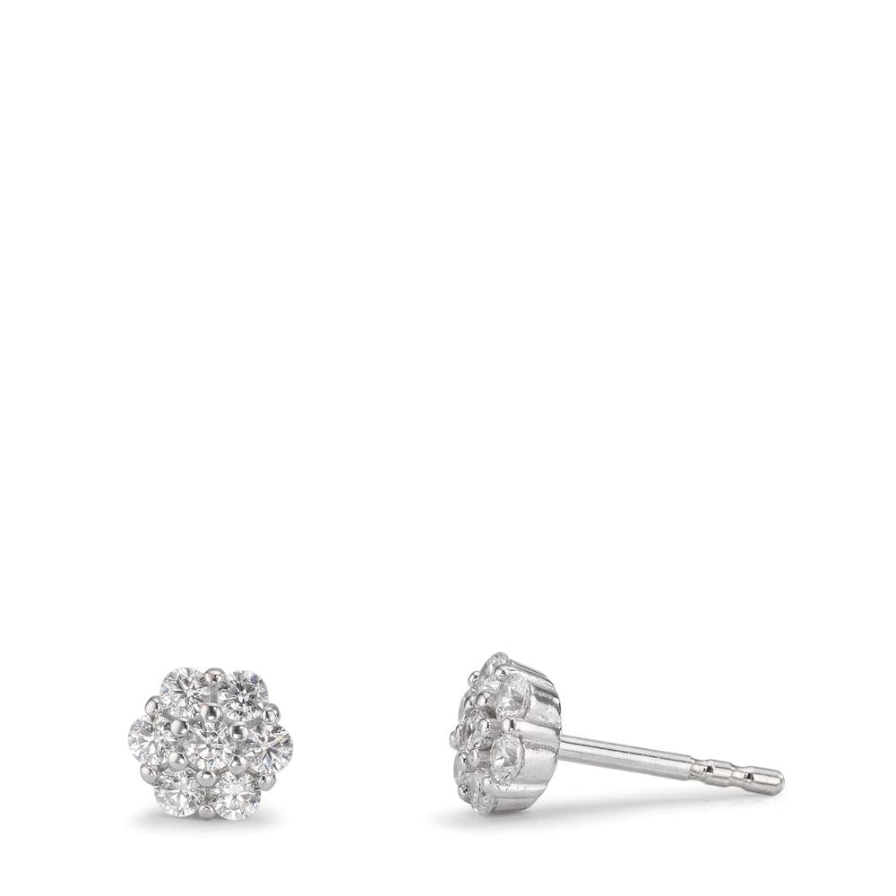 Clous d'oreilles Argent Zircone 14 Pierres Rhodié Fleur