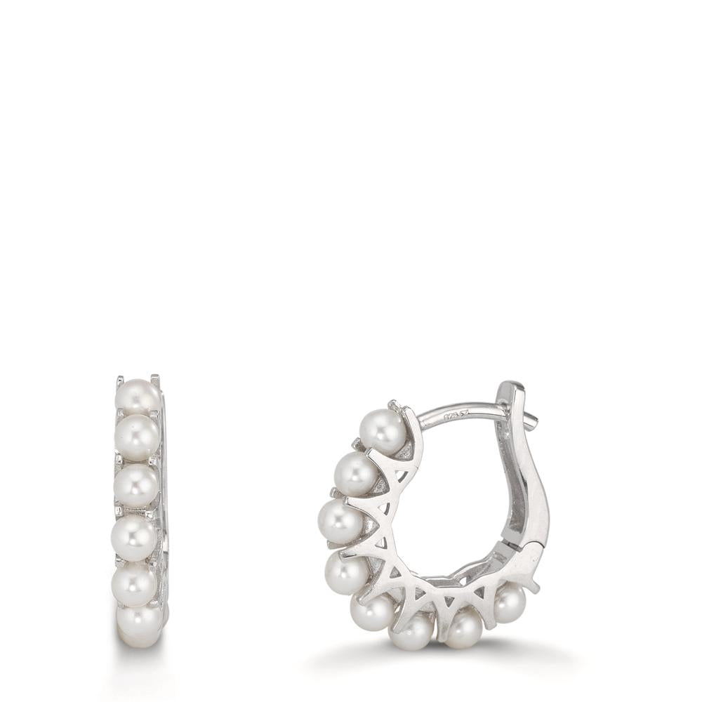 Créoles à charnières Argent Rhodié perle d'eau douce, 16 Perles, 2.5 mm