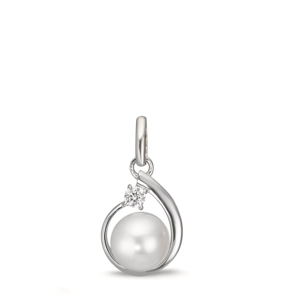 Pendentif Argent Zircone Rhodié perle d'eau douce, 6 mm
