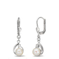 Pendant d'oreilles Argent Zircone 2 Pierres Rhodié perle d'eau douce, 2 Perles, 5.5 mm