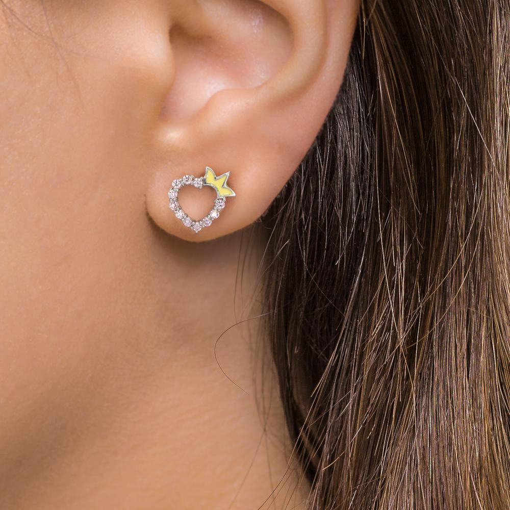 Clous d'oreilles Argent Zircone rose Rhodié Coeur Ø6.5 mm