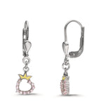 Pendant d'oreilles Argent Zircone rose Rhodié Coeur