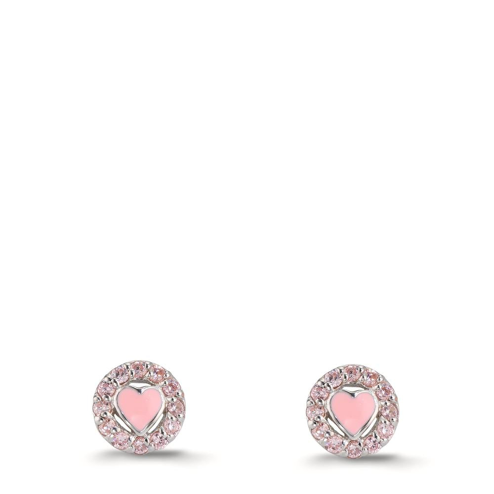 Clous d'oreilles Argent Zircone rose Rhodié Coeur Ø6.5 mm