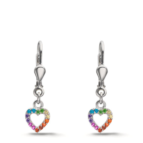 Pendant d'oreilles Argent Zircone arc-en-ciel Rhodié Coeur