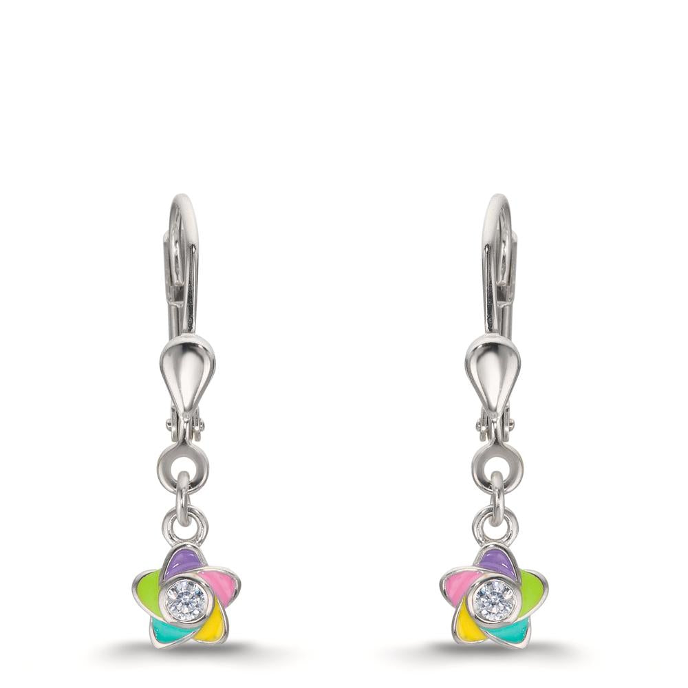 Pendant d'oreilles Argent Zircone 2 Pierres Rhodié