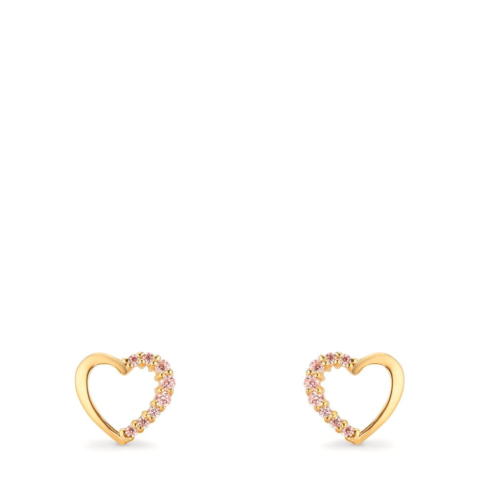 Clous d'oreilles Or jaune 9K Zircone rose Coeur Ø6.5 mm