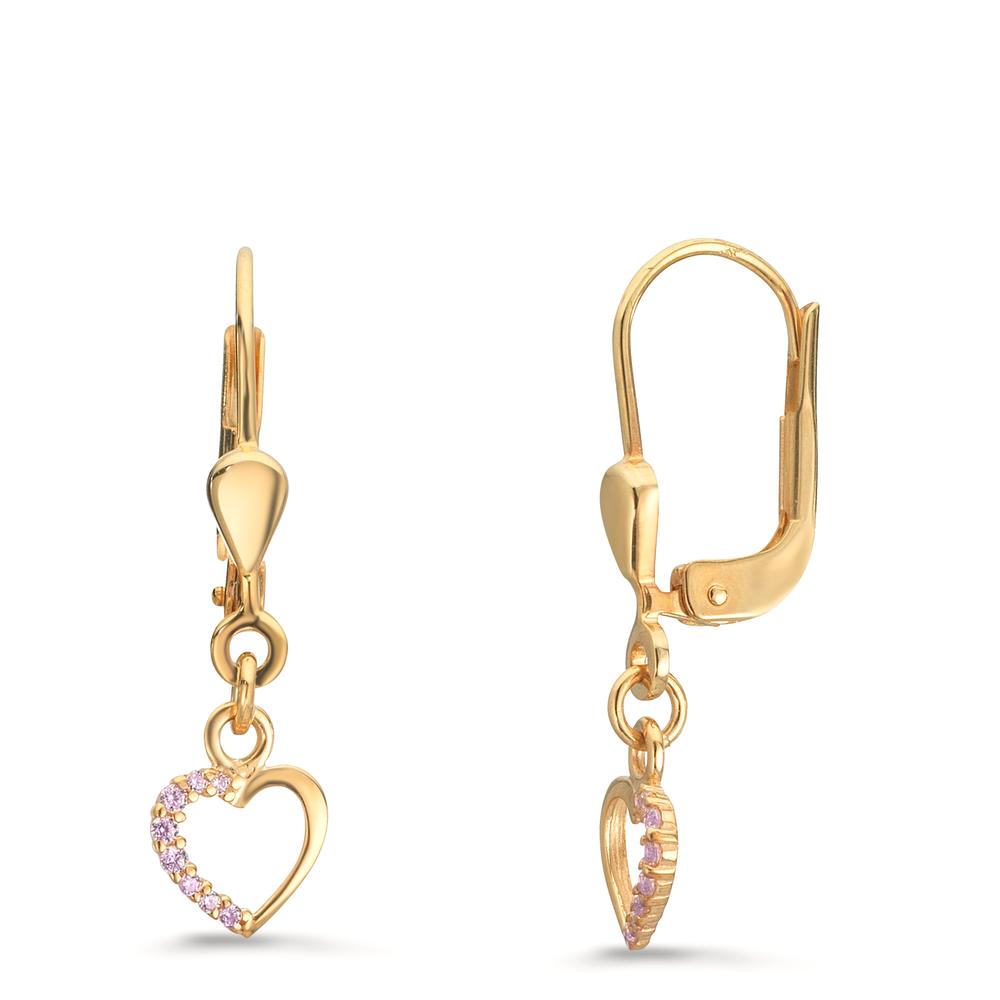 Pendant d'oreilles Or jaune 9K Zircone rose, rond
