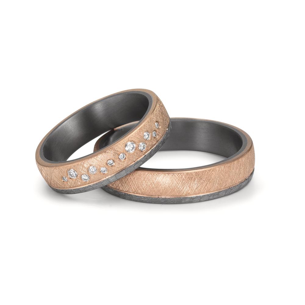 Partnerring 999 Tantal, 585/14 K Rosegold Diamant 0.105 ct, 12 Steine, w-si