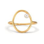 Bague Argent jaune Plaqué or perle d'eau douce blanc, 3 mm Ø14 mm