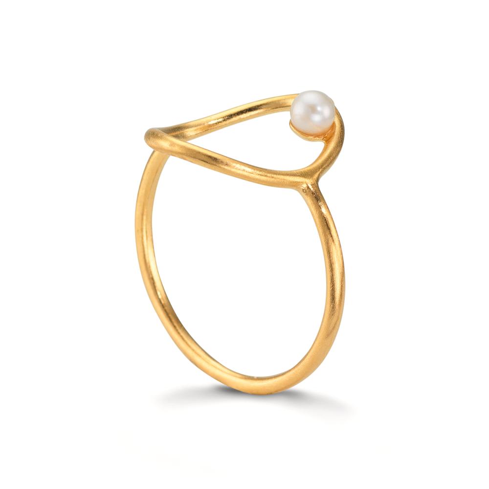Bague Argent jaune Plaqué or perle d'eau douce blanc, 3 mm Ø14 mm