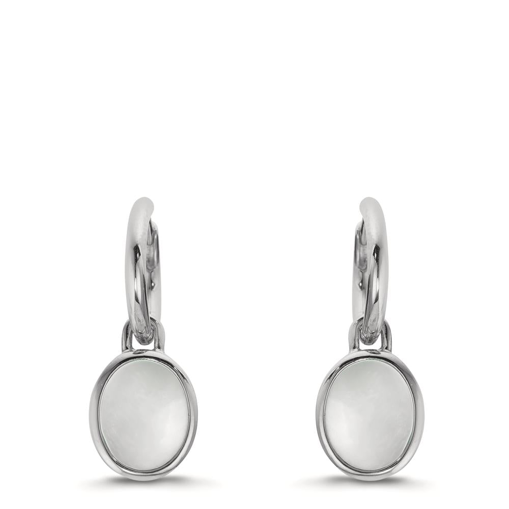 Créole avec pendentif Argent nacre blanc, 2 Perles 9-9.5 mm Ø14 mm