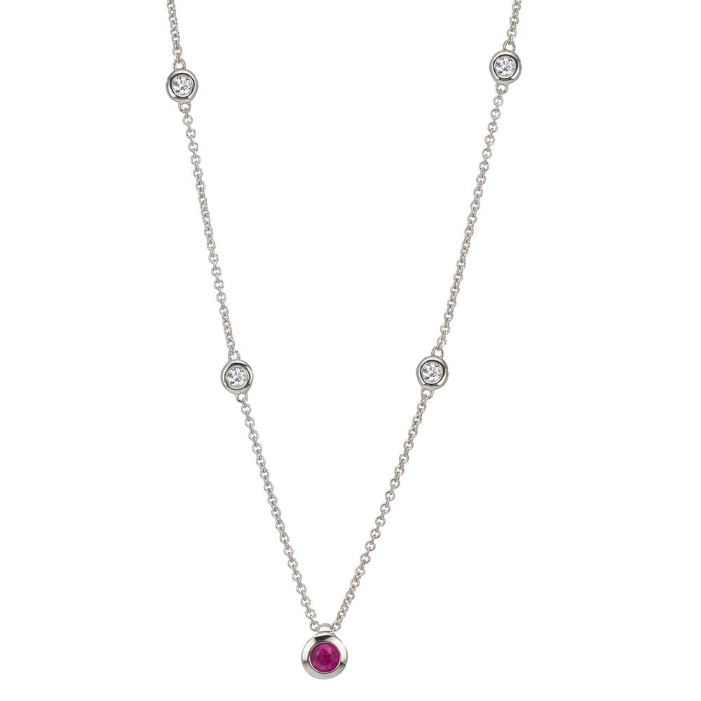 Collier 750/18 K Weissgold Diamant 0.14 ct, 4 Steine, w-si, Rubin 42-45 cm verstellbar