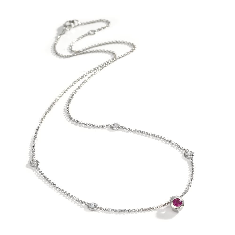 Collier 750/18 K Weissgold Diamant 0.14 ct, 4 Steine, w-si, Rubin 42-45 cm verstellbar