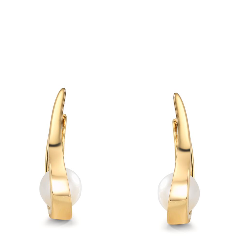 Klappcreolen 750/18 K Gelbgold Süsswasserzuchtperle, 2 Perlen 6-6.5 mm