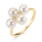 Bague Or jaune 18K Diamant 0.30 ct, 2 Pierres, w-si perle d'eau douce, 4 Perles 5.5-6 mm